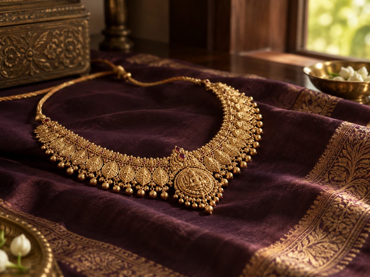 මාතර හවස් එළියේ, plum silk මත රන් bridal jewellery — කිසිවෙක් නැහැ
