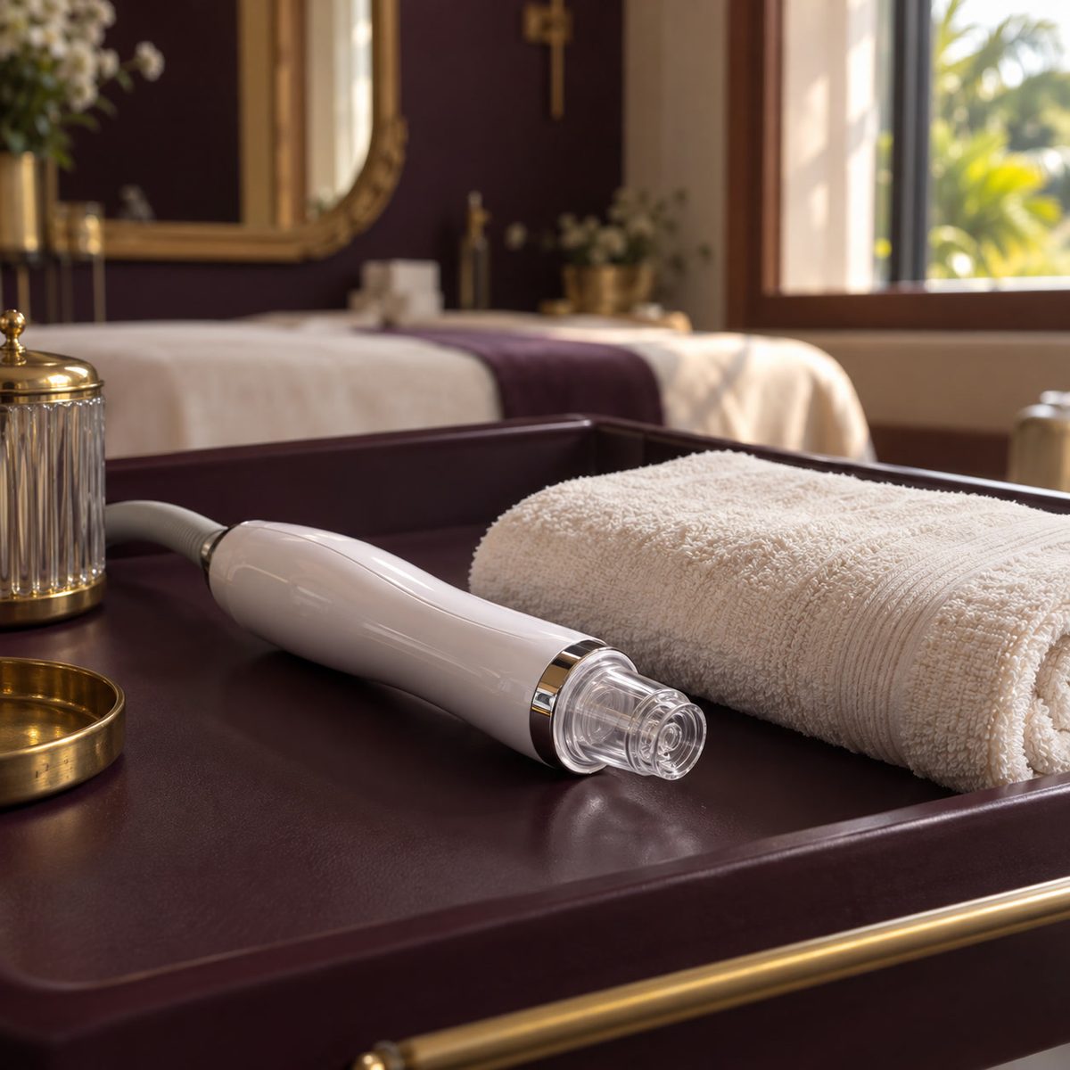HydraFacial wand එකක් සහ ivory towel එකක් — කිසිවෙක් නැහැ