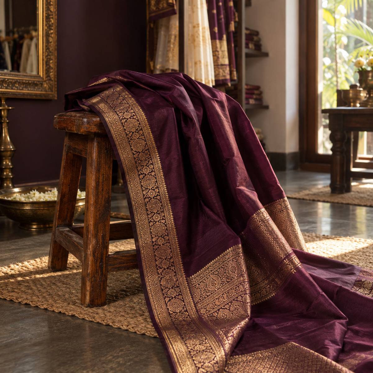 තේක්ක පුටුවක නමා තියෙන silk saree pallu, රන් මායිම